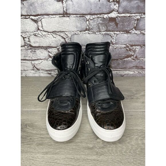Savio Barbato Brown Patent Croc Embossed High Top Strap Sneakers Men Sz 45EU/12M main image 5